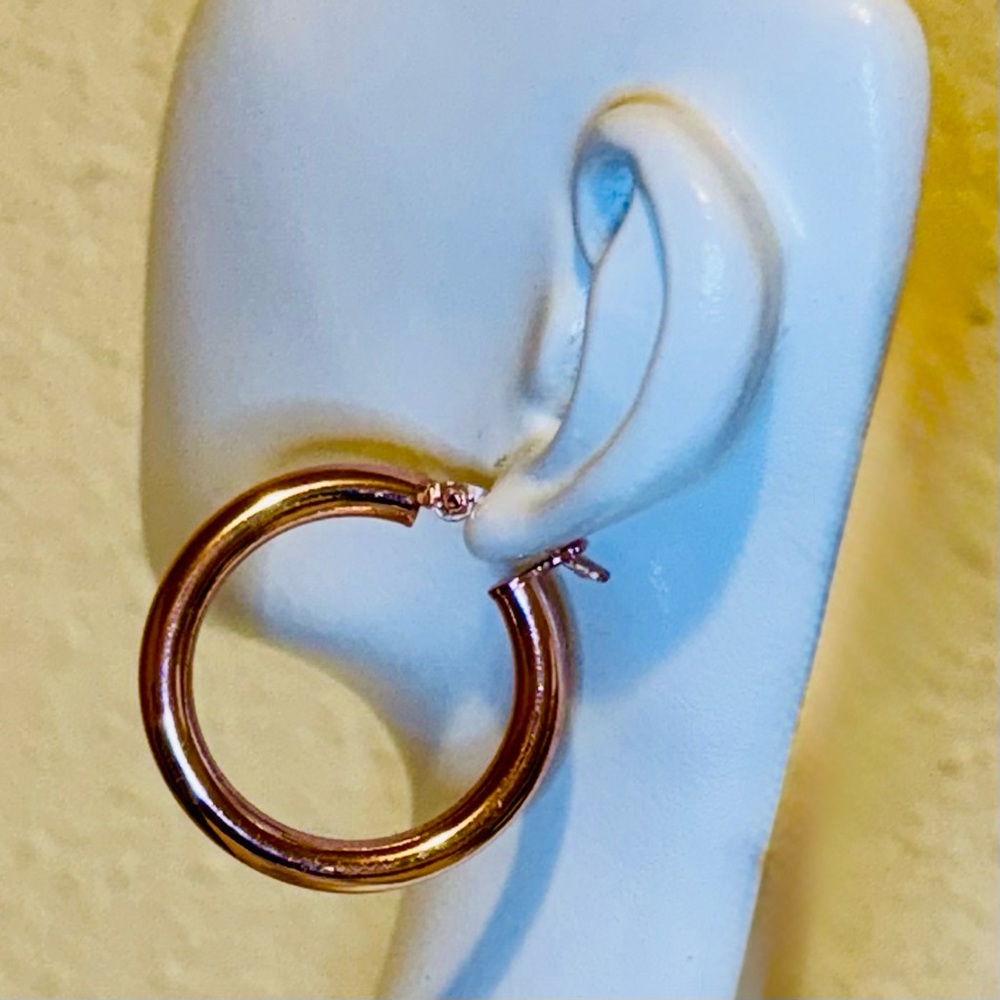 18k ROSE GOLD Plated 925 Sterling Silver Hollow Hoop Earrings